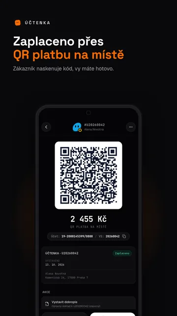 Zaplaceno přes QR platbu na místě: zákazník naskenuje kód.